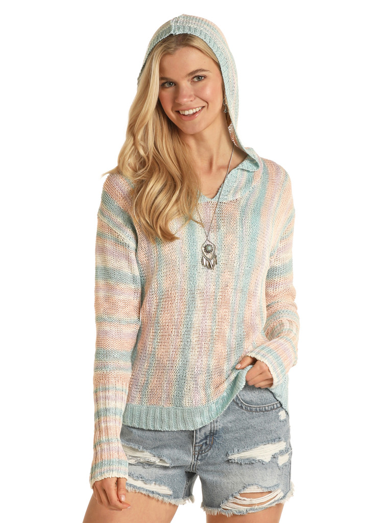 Women's Rock & Roll Hoodie, Pastel Stripes