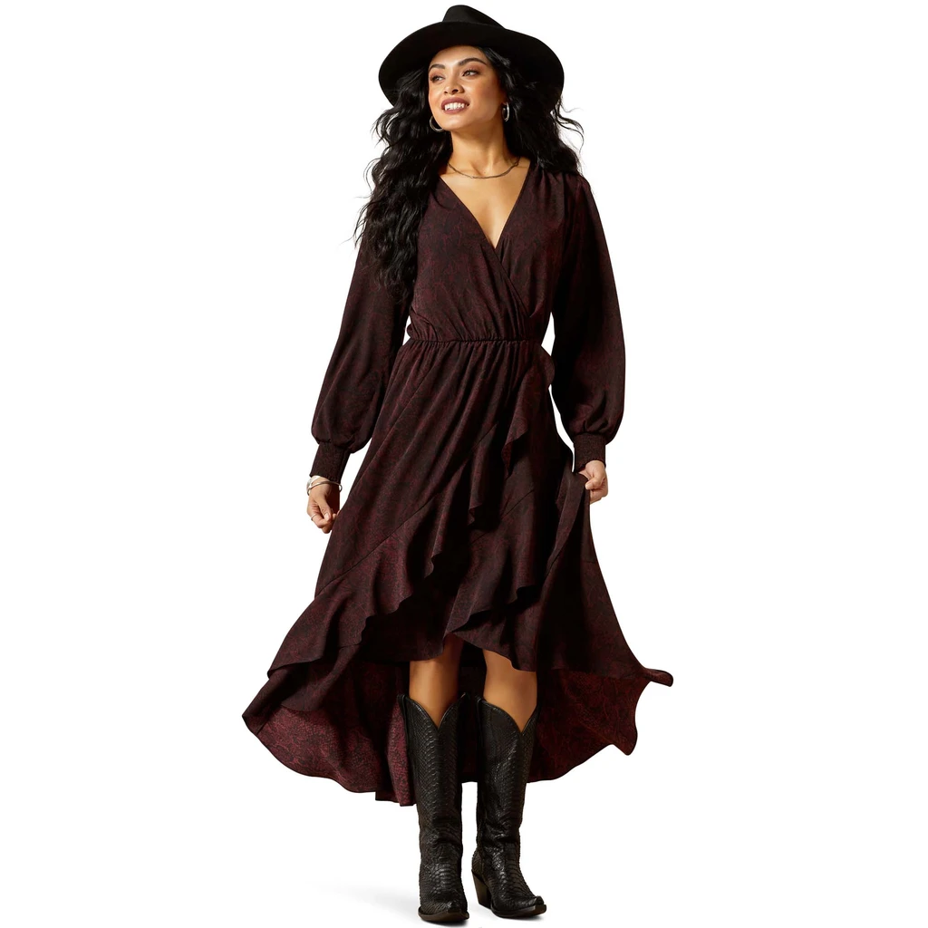 Women's Ariat Dress, Arizona, Black and Red Python Snake Print