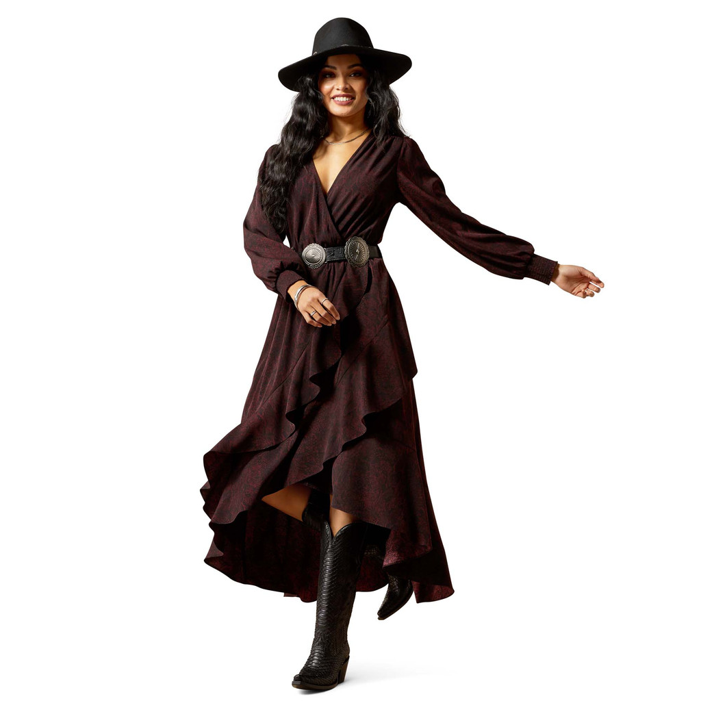 Women's Ariat Dress, Arizona, Black and Red Python Snake Print