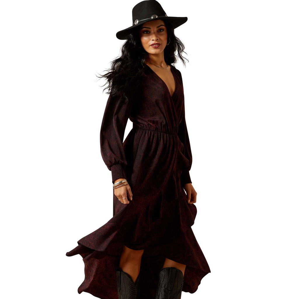 Women's Ariat Dress, Arizona, Black and Red Python Snake Print