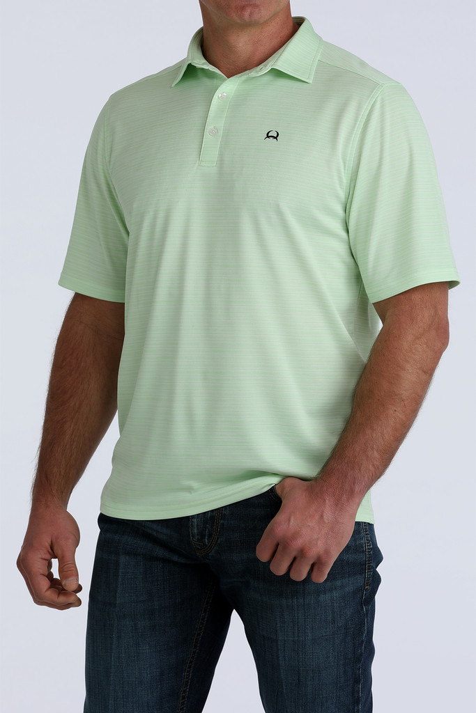 Men's Cinch S/S, ArenaFlex Polo, Green Horizontal Stripes