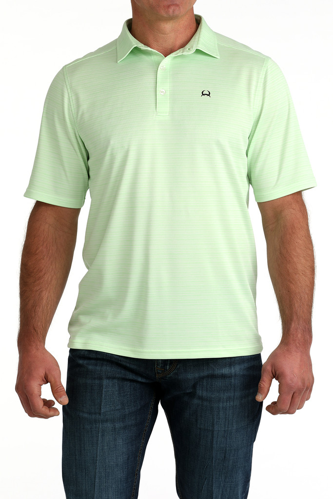 Men's Cinch S/S, ArenaFlex Polo, Green Horizontal Stripes