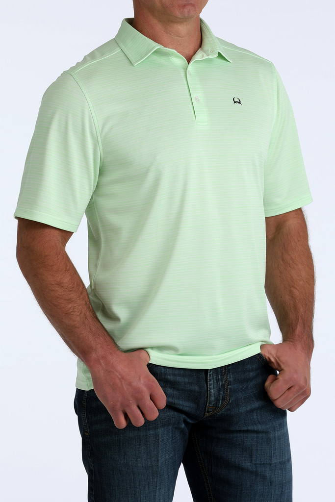 Men's Cinch S/S, ArenaFlex Polo, Green Horizontal Stripes