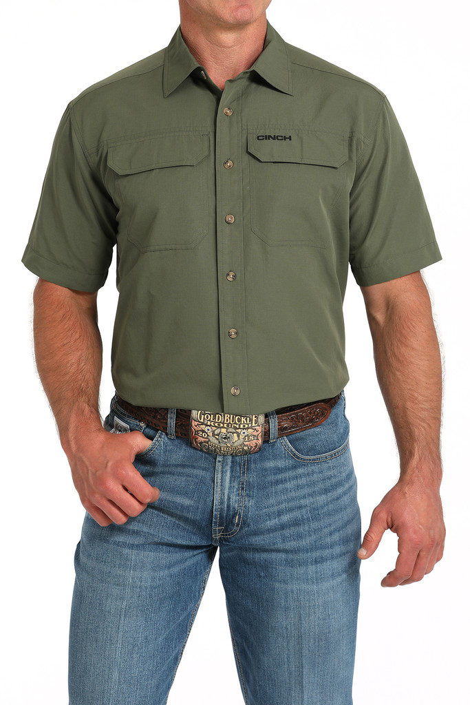 Men's Cinch S/S, ArenaFlex, Solid Olive Vented
