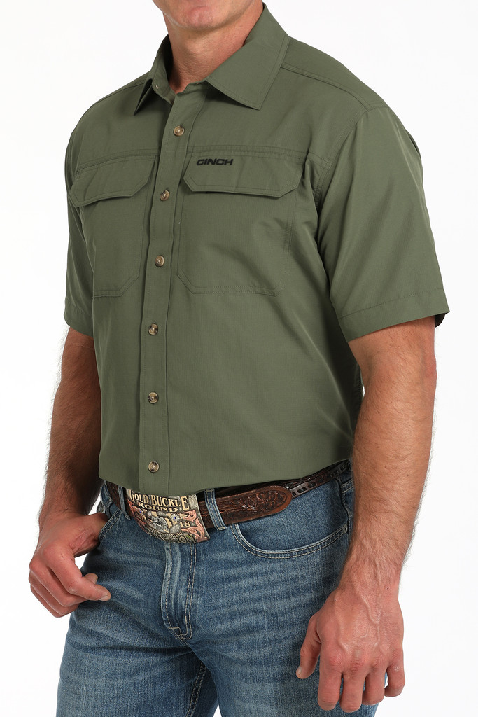 Men's Cinch S/S, ArenaFlex, Solid Olive Vented
