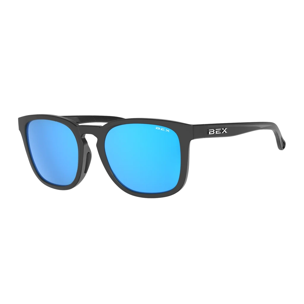 Bex Sunglasses, Zion, Black and Gray Frame, Sky Blue Lens