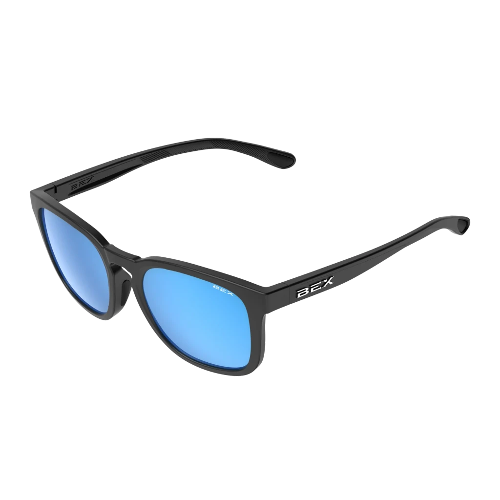 Bex Sunglasses, Zion, Black and Gray Frame, Sky Blue Lens