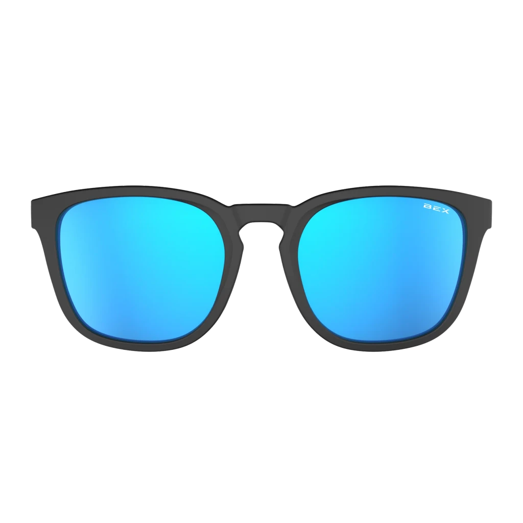 Bex Sunglasses, Zion, Black and Gray Frame, Sky Blue Lens