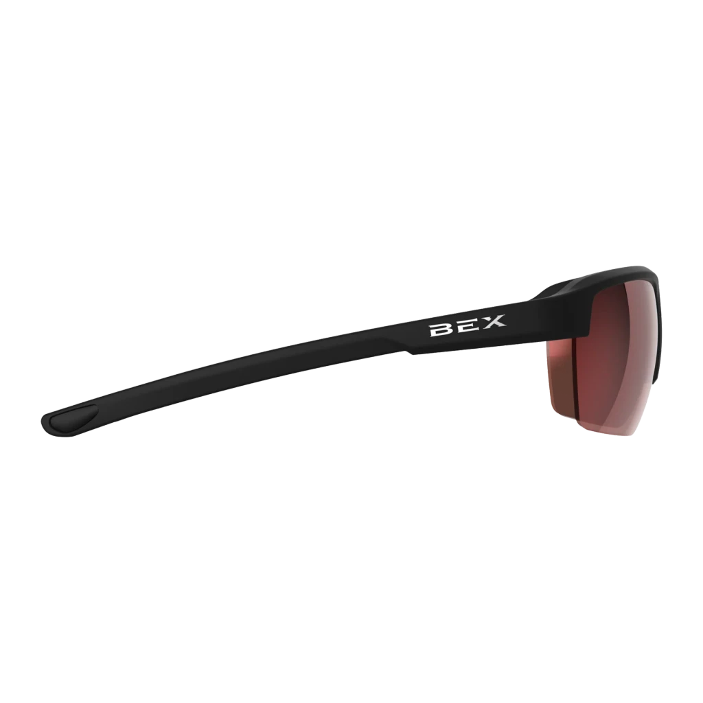 Bex Sunglasses, Swivel, Black and Brown Frame, Red Lens