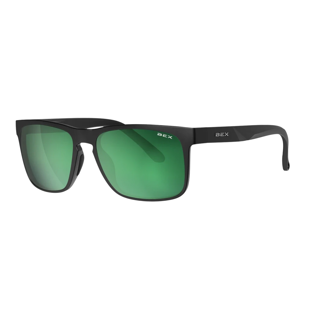 Bex Sunglasses, Jaebyrd X OTG, Black and Sienna Frame, Green Angler Pro Lens