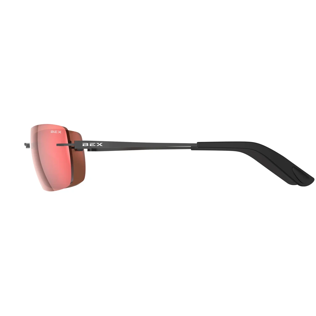 Bex Sunglasses, Fynnland X OTG, Black and Brown Frame, Red Lens