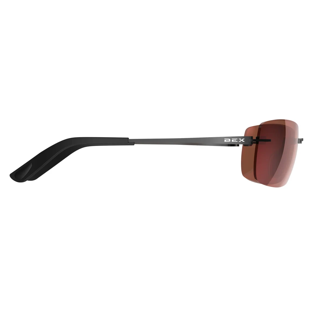 Bex Sunglasses, Fynnland X OTG, Black and Brown Frame, Red Lens