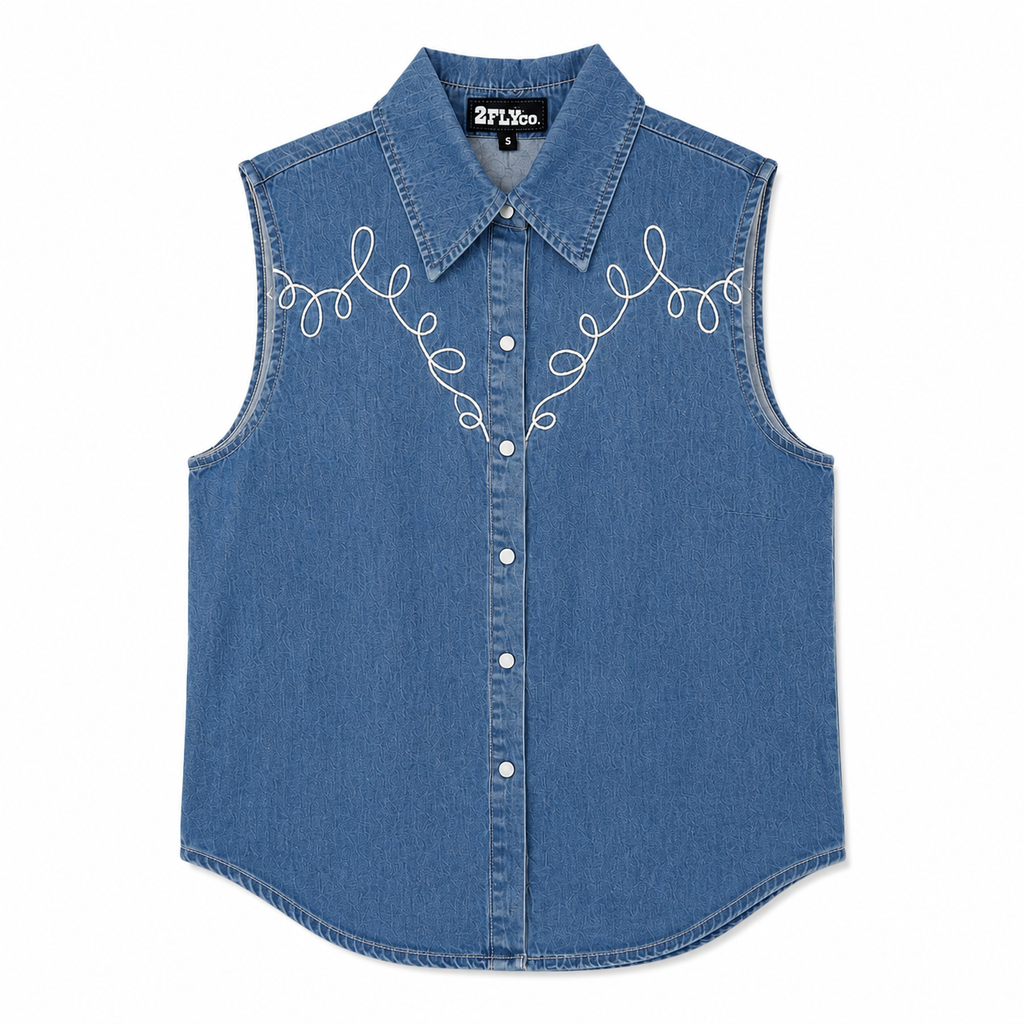 Women's 2Fly Tank, Dallas Days, Denim with White Yoke, Pearl Snap