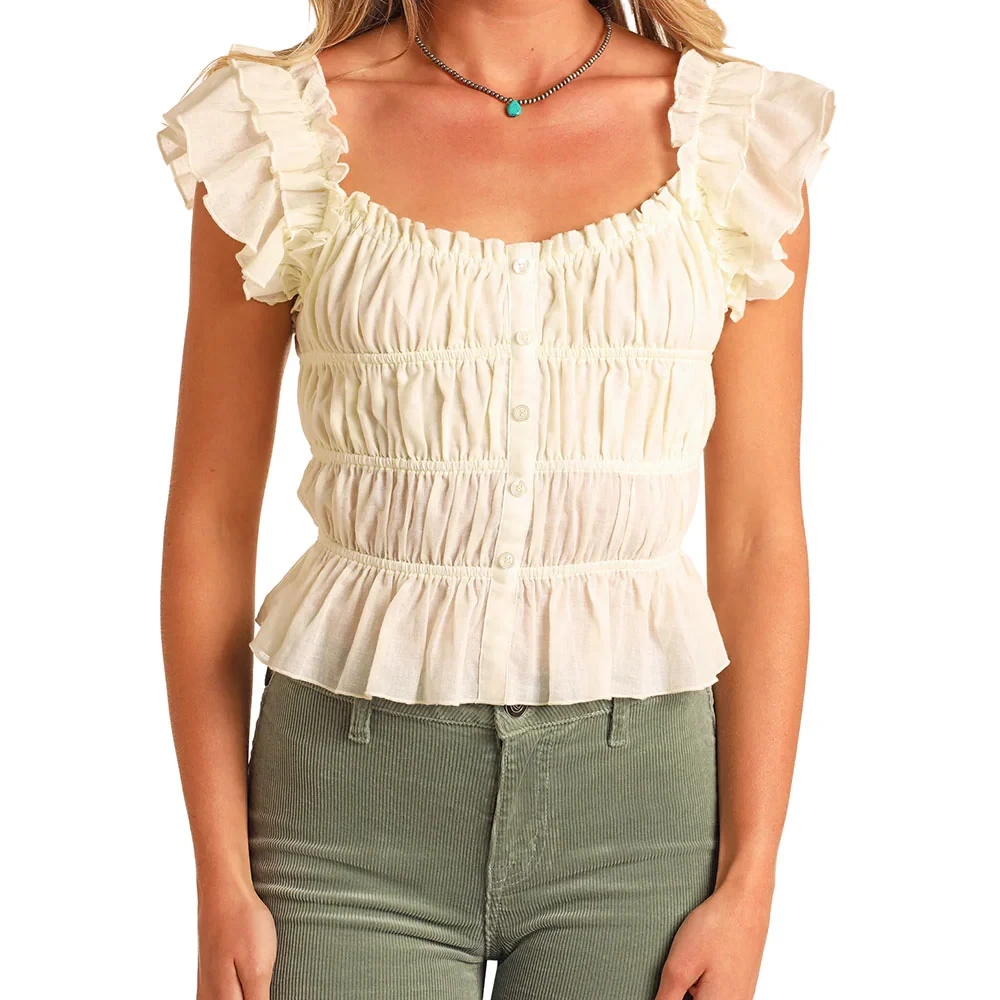 Women's Rock & Roll Top, Ruched Tank Top, White
