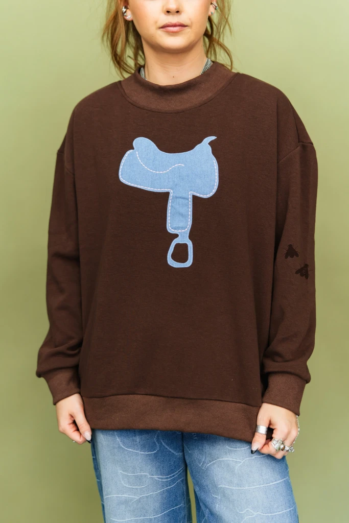 Women's 2Fly Sweatshirt, She's Crafty, Brown with Blue Saddle