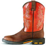 Kids Ariat Boot, Dark Brown Vamp, Orange Shaft, Square Toe