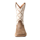 Youth Twisted X Boot, Brown Square Toe, White Barbed Top