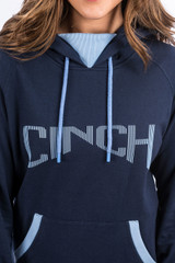 Women's Cinch Hoodie, Navy Blue with Light Blue Accents