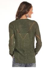 Women's Rock & Roll Top, Cable Knit Olive, Sequins