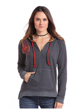 Women's Panhandle Hoodie, Charcoal with Red and Orange Aztec