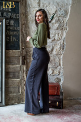 Women's L&B Pants, Gray Trouser, Wide Leg