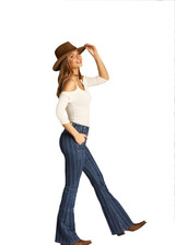 Women's Rock & Roll Jeans, Striped Denim Flare, No Pocket