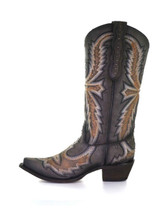 Women's Corral Boots, Gray with Hand Painting, Embroidered, Studs