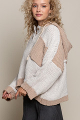 Women's POL Sweater, Hooded with Big Pocket, Almond, Soft Camel