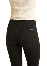 Women's Rock & Roll Jeans, Black Pull On Flares