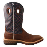 Men's Twisted X Work Boot, Mocha Vamp, Navy Shaft with Orange Stitching and Cross