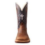 Men's Twisted X Work Boot, Mocha Vamp, Navy Shaft with Orange Stitching and Cross