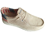 Women's Roper Shoe, Hang Loose, Beige Canvas with Flag Heel