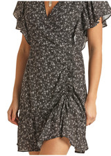 Women's Rock & Roll Dress, Black with Floral Print, Flounce Sleeves