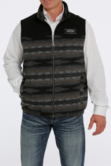 Men's Cinch Vest, Black Aztec Wool, Conceal Carry, Extended Sizes