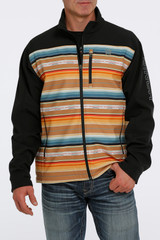 Men's Cinch Jacket, Bonded, Black with Orange and Teal Serape Men's Cinch Jacket, Bonded, Black with Orange and Teal Serape