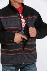 Men's Cinch Jacket, Bonded, Black with Black and Red Print, Conceal Carry