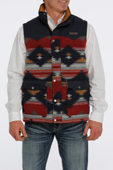 Men's Cinch Vest, Blue, Red and Tan Aztec, Quilted