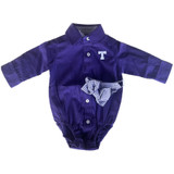 Baby TSU L/S, Solid Purple Button Up Bodysuit with Bow Tie