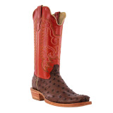 Men's R Watson Boot, Full Quill Ostrich, Kango Tabac Vamp, Orange Shaft with Multicolor Stitching