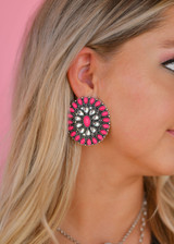 West & Co Earrrings, Pink and Rhinestone Cluster Post