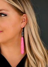 West & Co Earrrings, 4" Pink Slab with Navajo Pearl Disc Bead