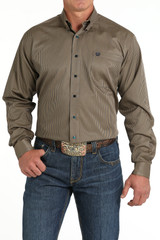 Men's Cinch L/S, Brown and Khaki Pinstripe Men's Cinch L/S, Brown and Khaki Pinstripe