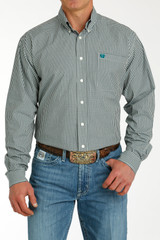 Men's Cinch L/S, Blue and Cream Mini Check