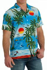 Men's Cinch S/S, Camp, Summer Beach Scene Men's Cinch S/S, Camp, Summer Beach Scene