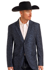 Mens Rock & Roll Sports Coat, Blue Paisley Jacquard