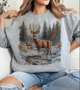 Women's LC Sweatshirt, Retro Deer Scene, Gray Women's LC Sweatshirt, Retro Deer Scene, Gray