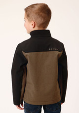 Boys Roper Jacket, Brown with Black Colorblock Shoulders, Softshell