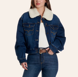 Women's Kimes Jacket, Leela, Denim with Sherpa Lining
