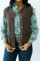 Women's HH Vest, Brown Corded with Concho Buttons