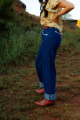 Women's HH Jeans, White Arrow Pocket, Denim Blue